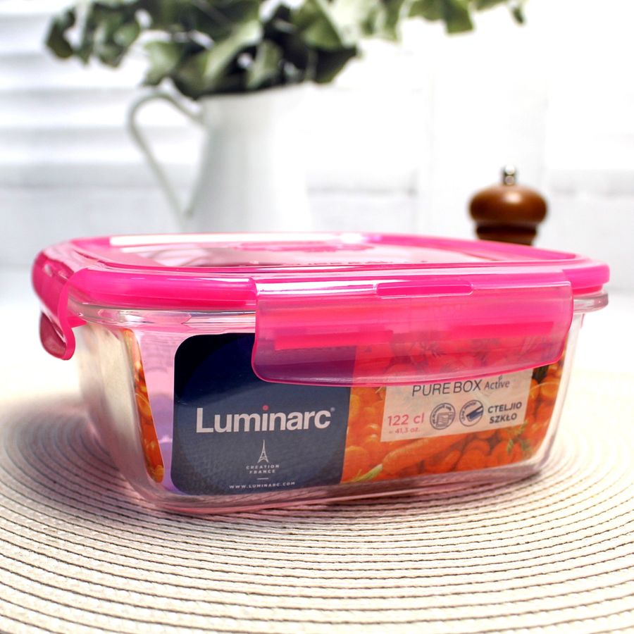 Контейнер квадратний з рожевою кришкою Luminarc Pure Box" 17.5*17,5*7 см 1220 мл (P4594) Luminarc