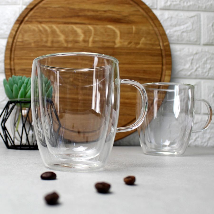 Набор чашек для латте с двойным дном 270 мл 2 шт Ardesto (AR2627G), чашки с двойными стенками Ardesto