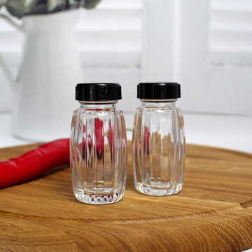 Набір скляних баночок для солі та перцю з чорними кришками. UniGlass