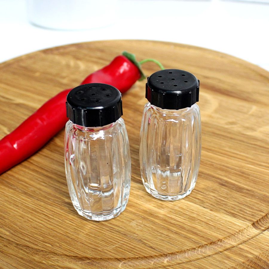 Набор стеклянных баночек для соли и перца с чёрными крышками UniGlass