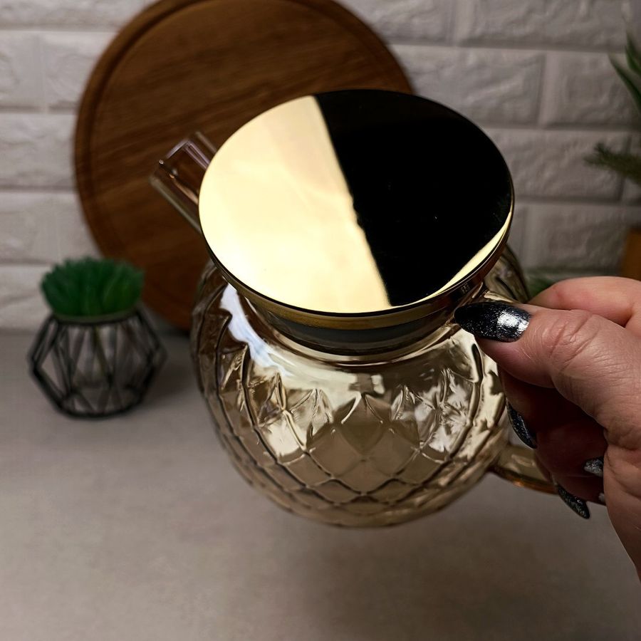 Заварювальний скляний чайник для плити 1л Бурштиновий перламутр Amber Crystal Hell