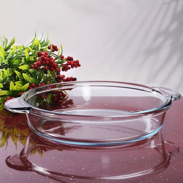 Круглая стеклянная форма для запекания с ручками 25.5см Borcam, жаропрочная посуда Borcam