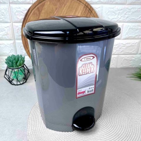 Сіре пластикове педальне відро 7 л циліндр, 01011 Dunya Dunya Plastik