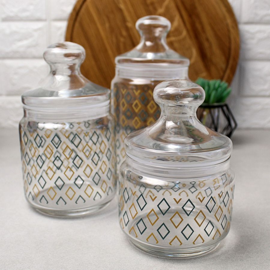 Набор стеклянных банок в ромбик Luminarc Jar Kitchen Bliss Pot Club Silo 3 шт 0,5+0,75+1 л (p2045) Luminarc