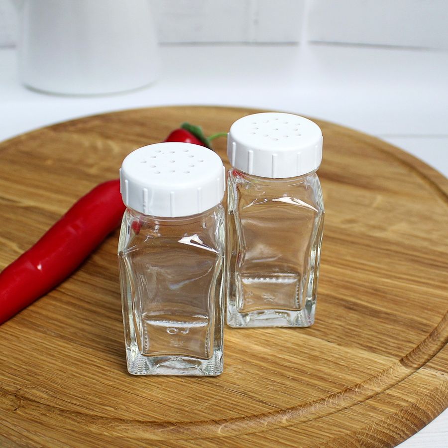 Набір скляних баночок для солі та перцю з білими кришками. UniGlass