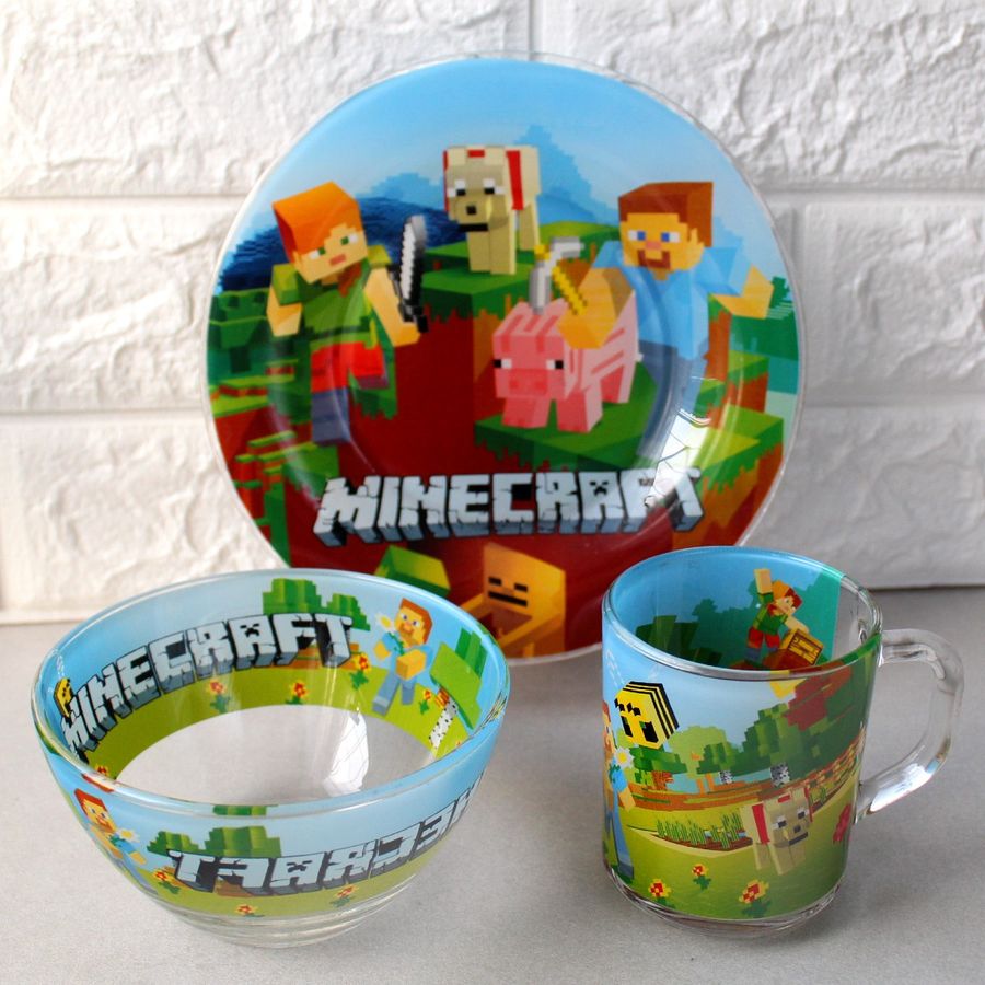 Набір дитячого посуду 3 предмета Minecraft (майнкрафт), подарунок хлопчикові Hell