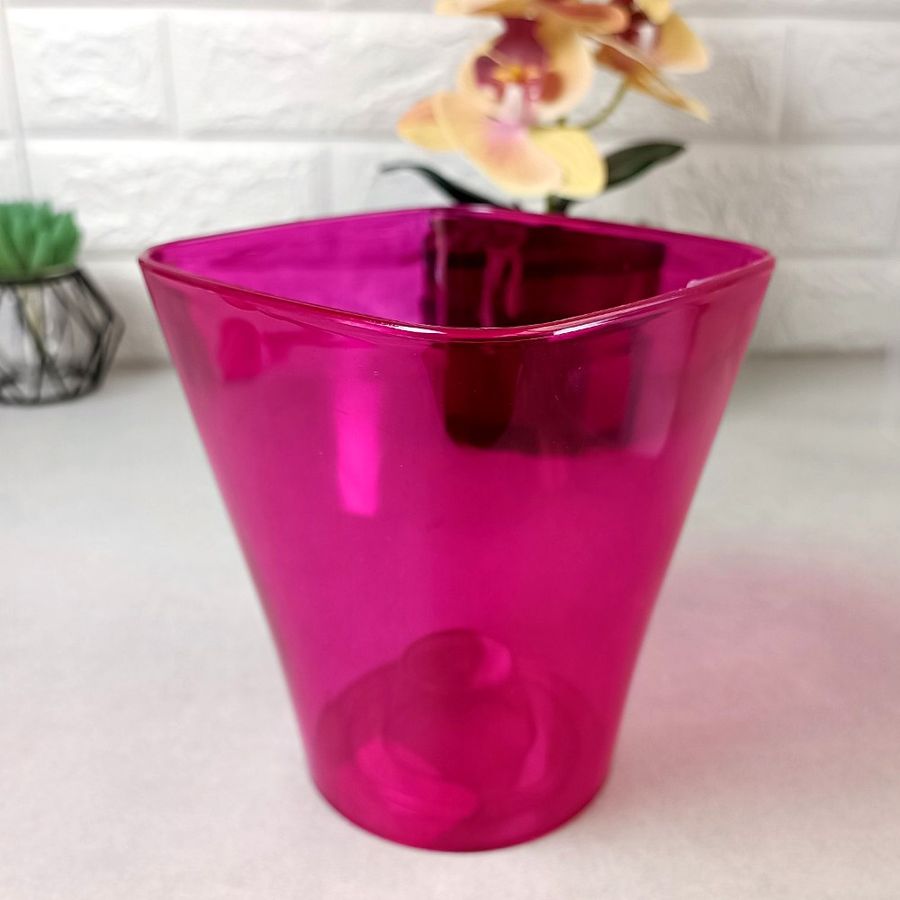 Високий рожевий вазон для орхідей із світлопропускаючого пластику 17,5 см. ММ-Пласт