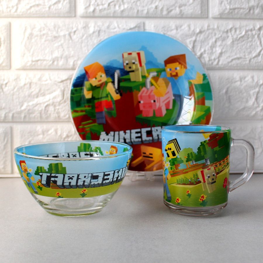Набір дитячого посуду 3 предмета Minecraft (майнкрафт), подарунок хлопчикові Hell