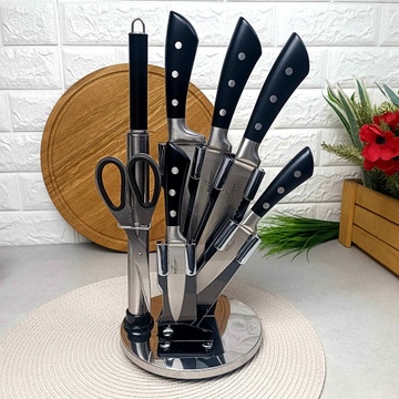 Набір чорних кухонних ножів з ножицями 8 предметів на підставці Bohmann Bohmann