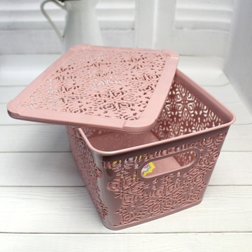 Ажурная розовая корзинка для хранения с крышкой 28л Пудра Violetti