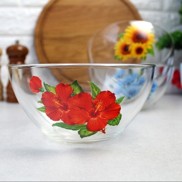 Салатник круглий скляний з квітами "Сідней" 15 см (8175) ОСЗ