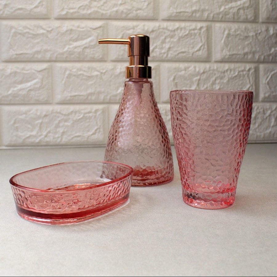 Набір скляних рожевих аксесуарів для ванної "Ф'южн" 3 предмета S&T