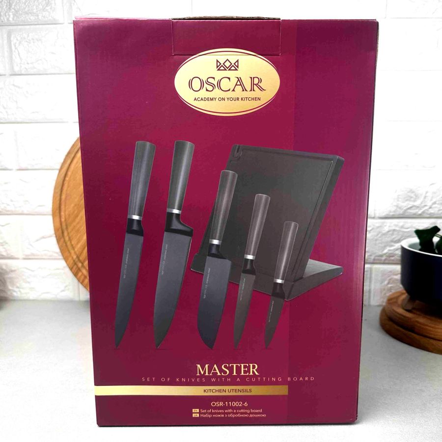 Набор чёрных ножей на магнитной стойке Oscar Oscar