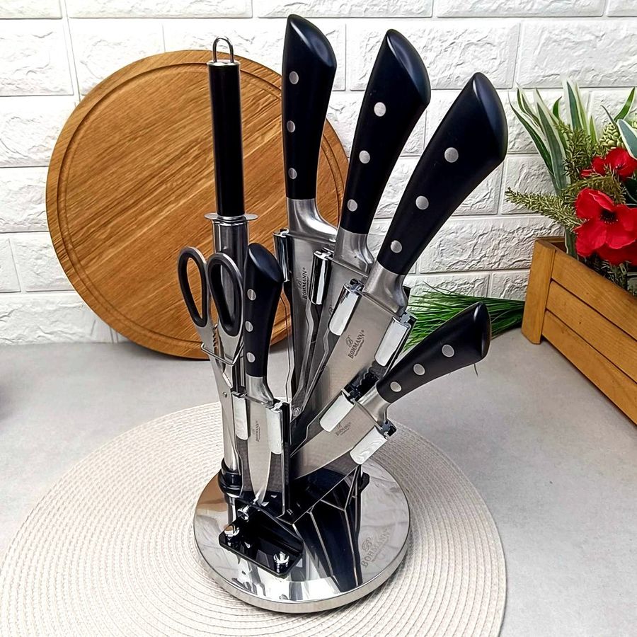 Набор чёрных кухонных ножей с ножницами 8 предметов на подставке Bohmann Bohmann
