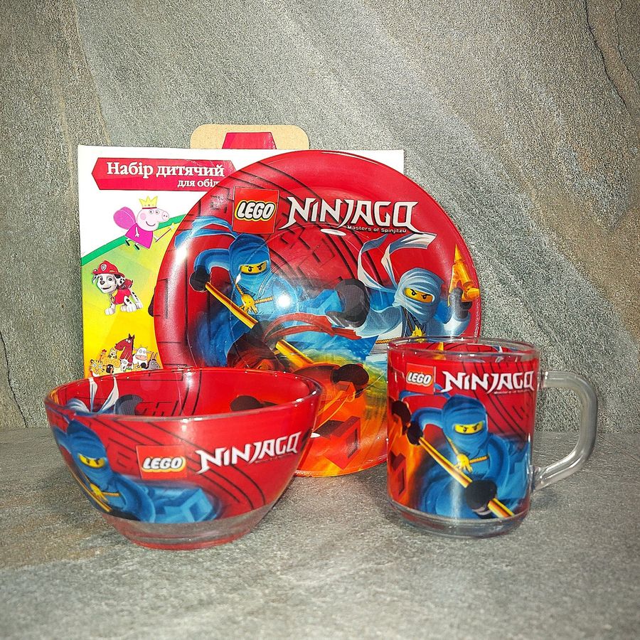 Набор детской посуды из ударопрочного стекла Ninjago (Ниндзяго), детская посуда Hell