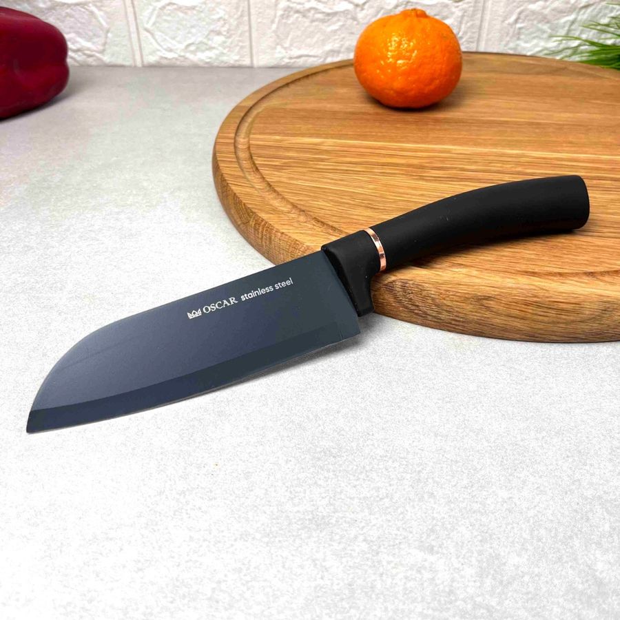 Черный кухонный нож-сантоку 13 см с ручкой Soft-touch Oscar Grand Oscar