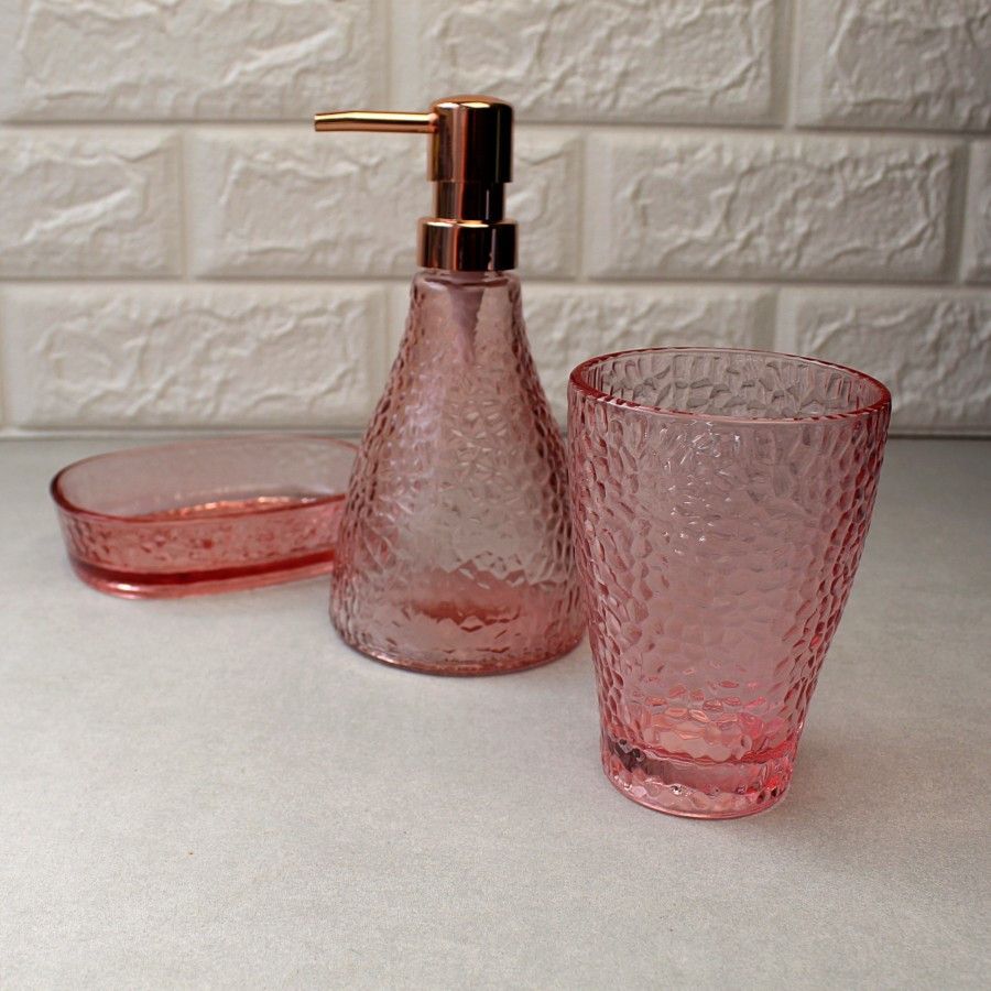 Набор стеклянных розовых аксессуаров для ванной "Фьюжн" 3 предмета S&T