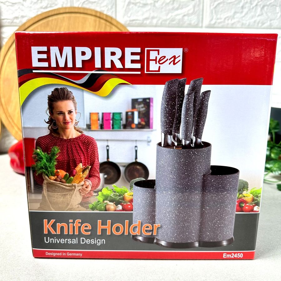 Потрійна браш-підставка для ножів і кухонного приладдя Сірий Мармур EM2450 Empire
