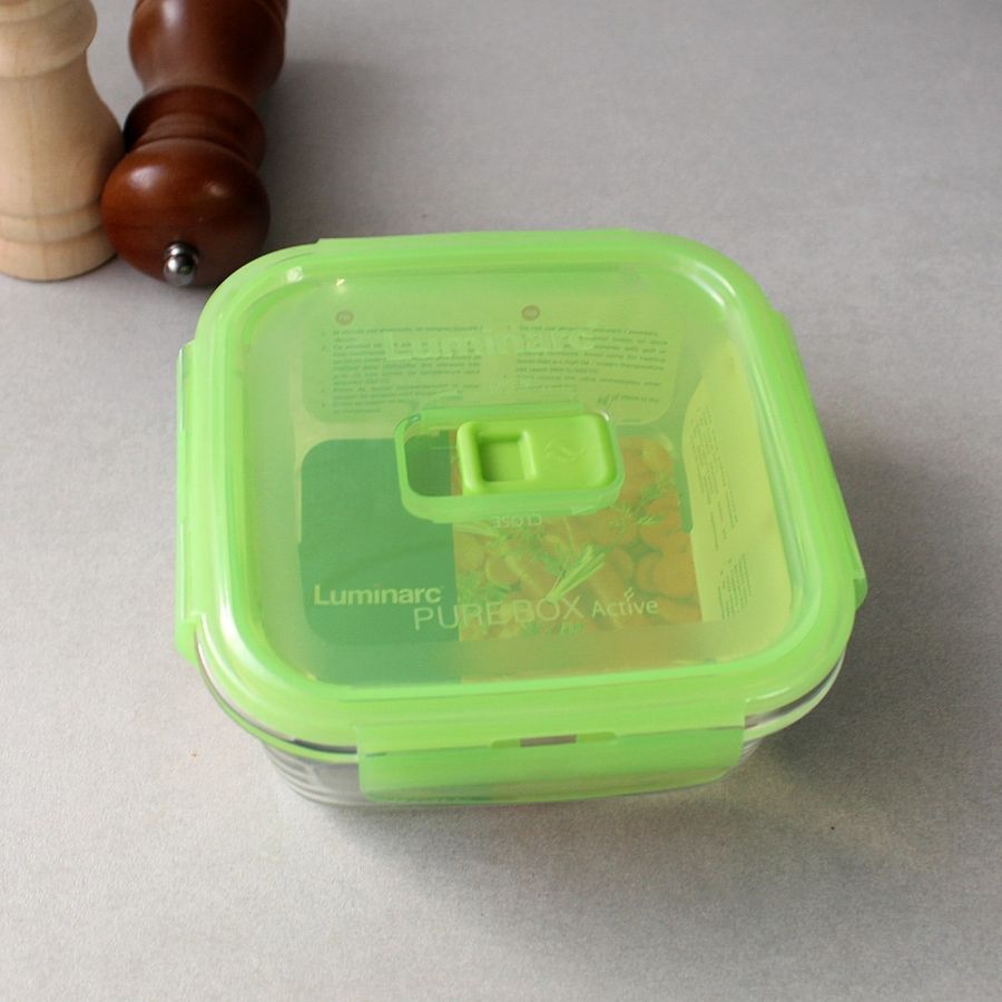 Квадратний скляний судок із зеленою кришкою Luminarc "PureBox" 760 мл (P4573) Luminarc