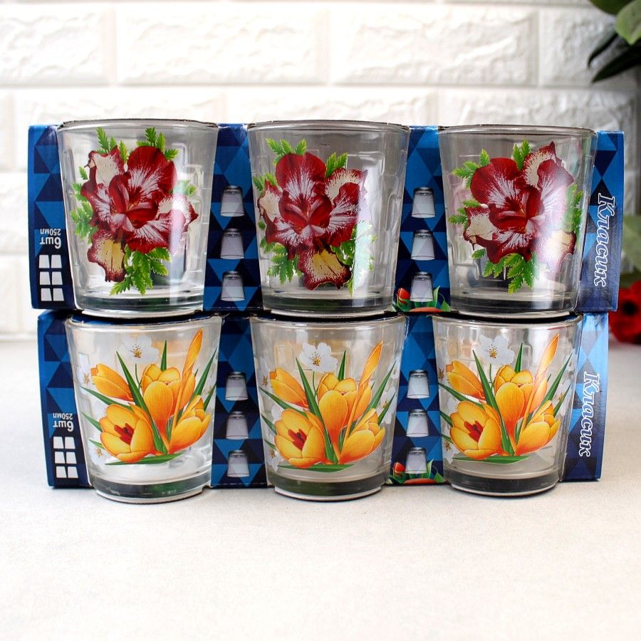 Набор широких стаканов с цветами "Классик" 250 мл (8224) ОСЗ