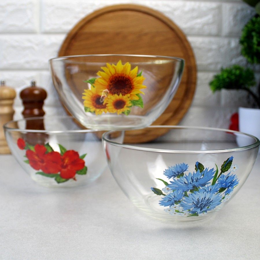 Салатник круглий скляний з квітами "Сідней" 15 см (8175) ОСЗ
