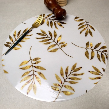 Белая двусторонняя салфетка на стол 38 см Золотые листья Hell
