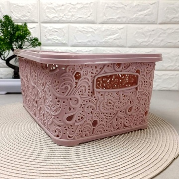 Ажурная розовая корзина для хранения с крышкой 6л Violetti