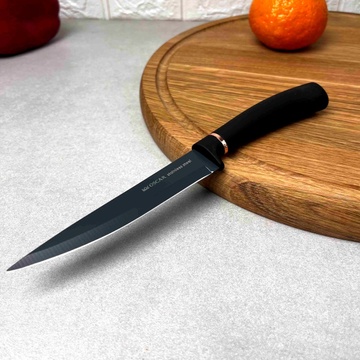 Чорний кухонний універсальний ніж 12 см із ручкою Soft-touch Oscar Grand Oscar