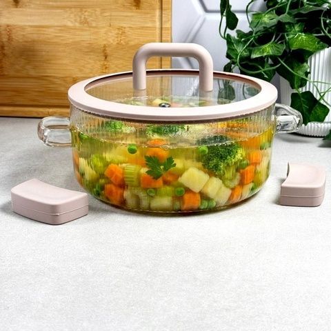 Стеклянная кастрюля с крышкой 1,8 л из жаропрочного стекла A-Plus прозрачная A-plus