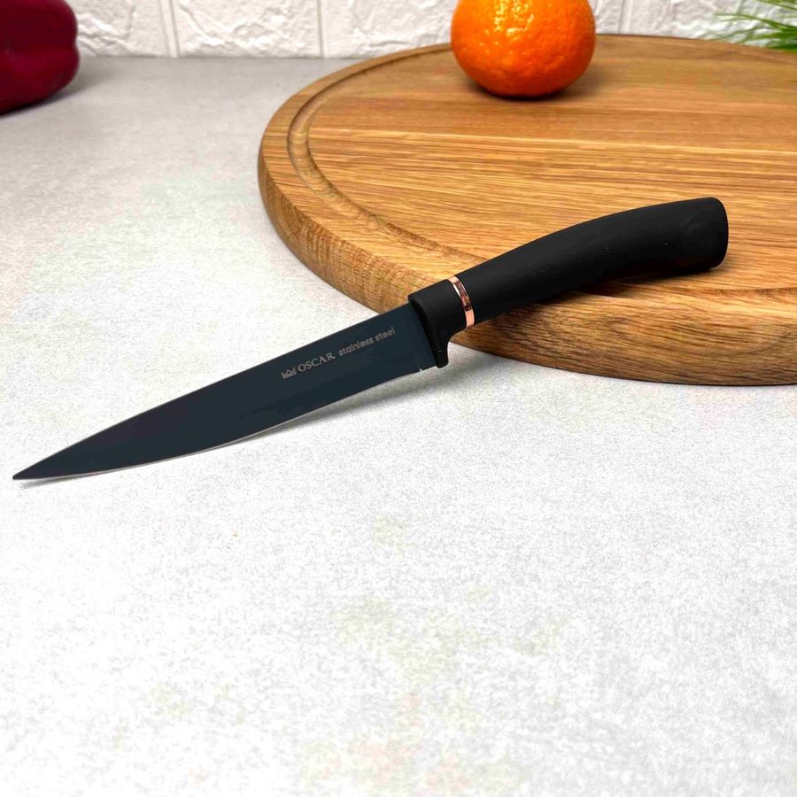 Чорний кухонний універсальний ніж 12 см із ручкою Soft-touch Oscar Grand Oscar