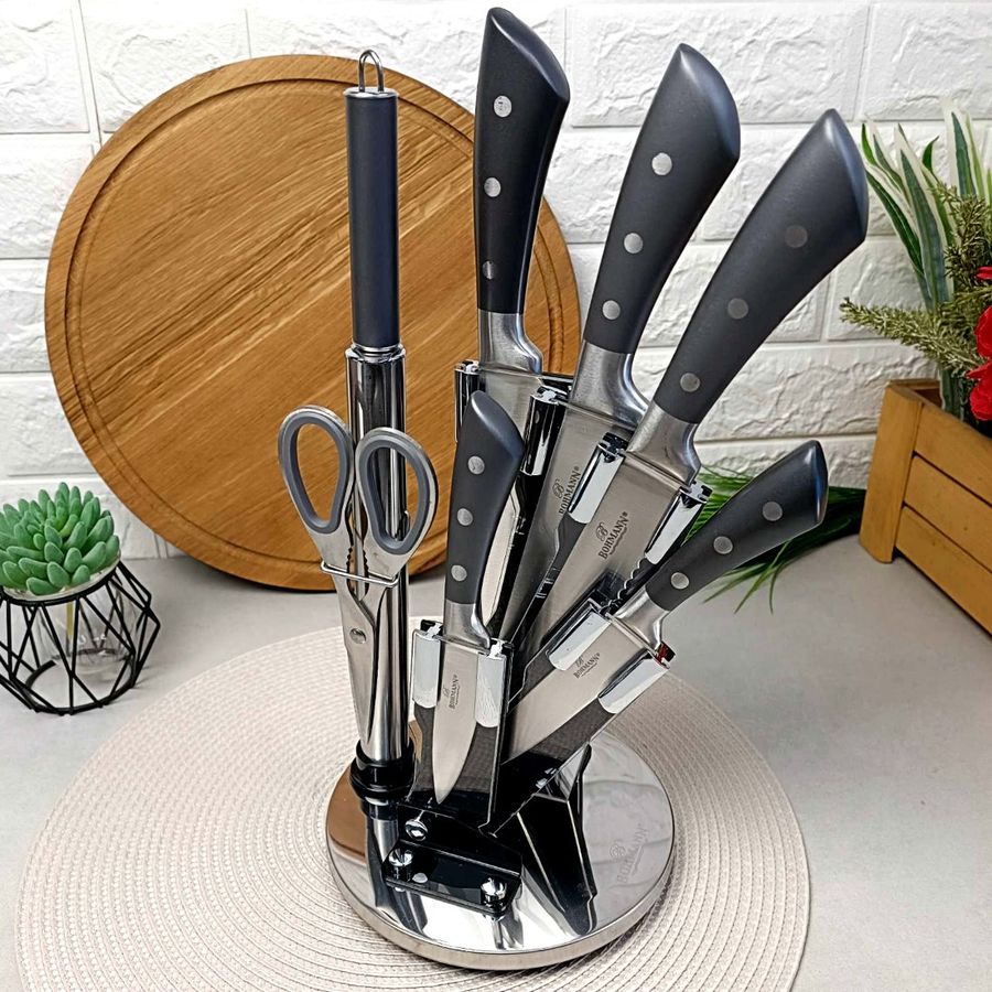 Набор серых кухонных ножей с ножницами 8 предметов на подставке Bohmann Bohmann