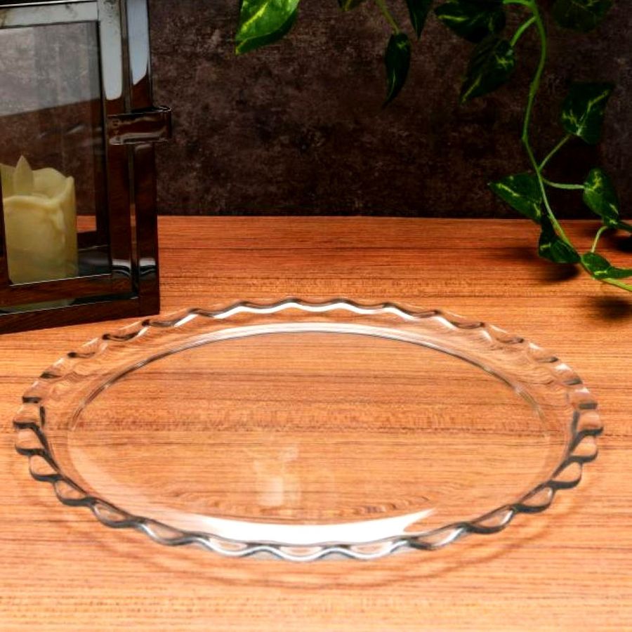Круглое прозрачное плоское блюдо 26 см с фигурной каемкой Pasabahce Патисерия Pasabahce
