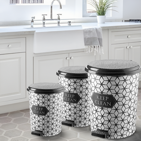 Набор из трех декорированных ведер с педалью, Keep-Clean 370 Elif Elif Plastik