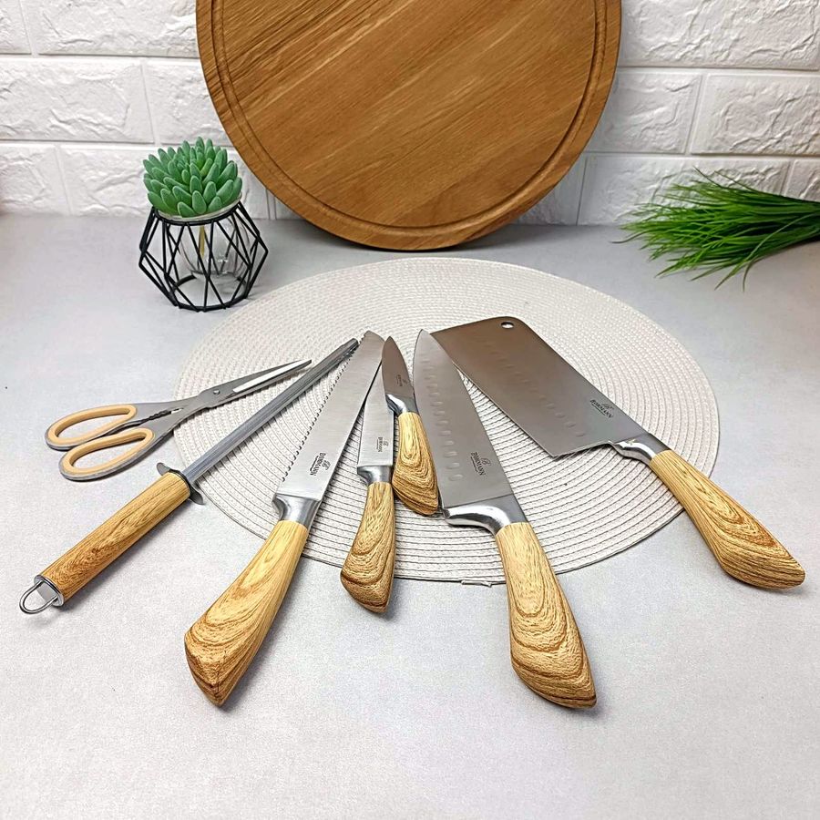 Набір кухонних ножів з ножицями 8 предметів на підставці Bohmann Беж Bohmann