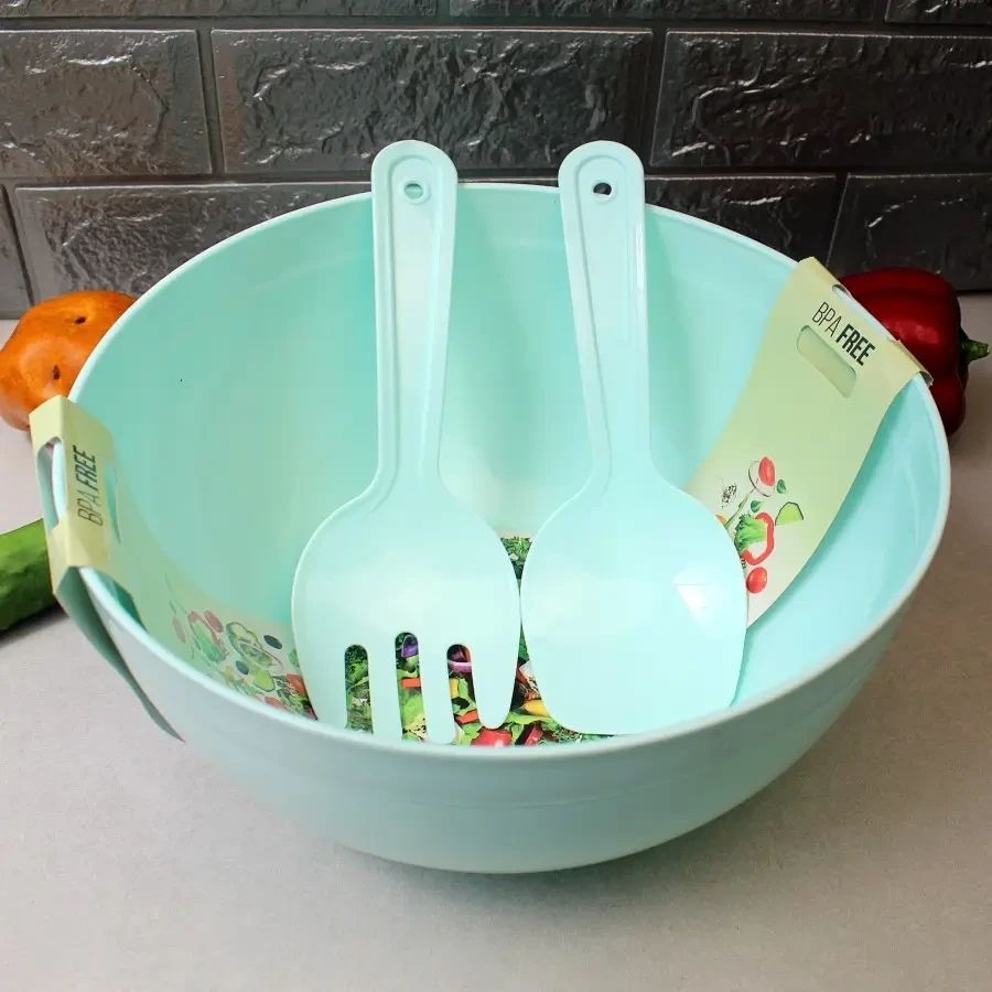 Большая салатная миска с салатными приборами 5 л Dunya Plastic