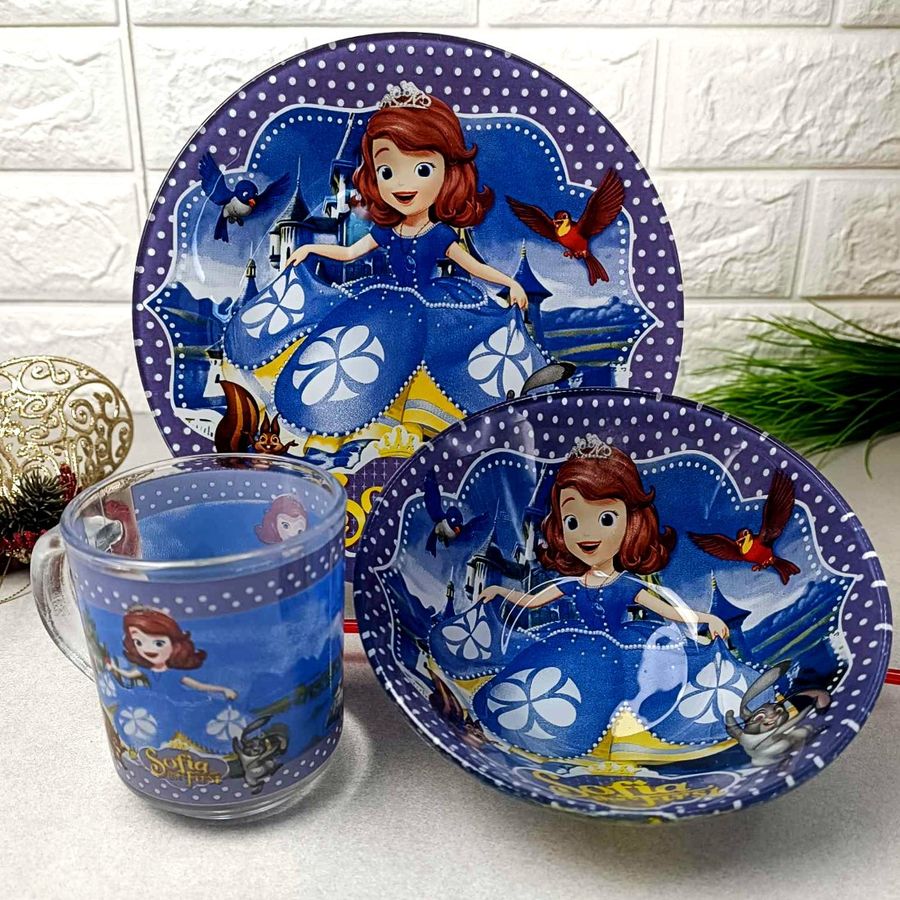 Набор детской посуды для девочек Принцесса София В синем платье, детская посуда Hell