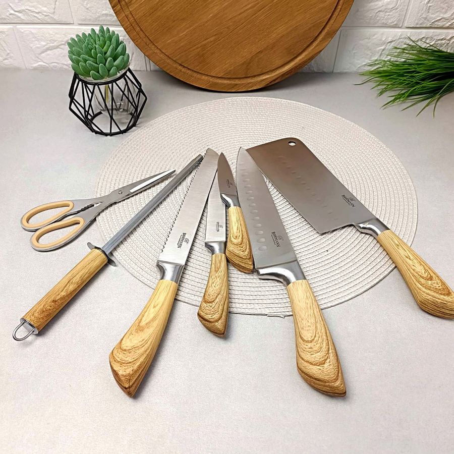 Набір кухонних ножів з ножицями 8 предметів на підставці Bohmann Беж Bohmann