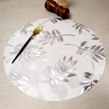 Белая двусторонняя салфетка на стол 38 см Серебяные листья Hell