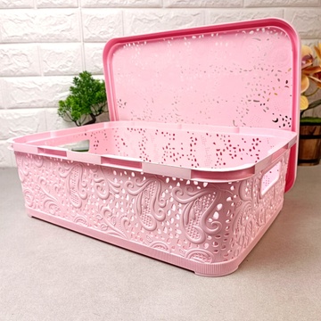 Великий пластиковий кошик для зберігання 12л Ажур Рожевий Hell