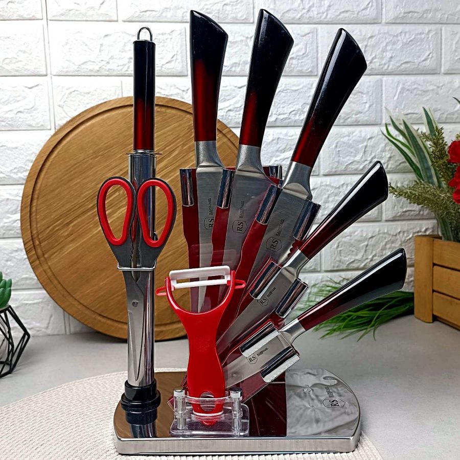 Набор красных кухонных ножей с ножницами 9 предметов на подставке Bohmann Bohmann