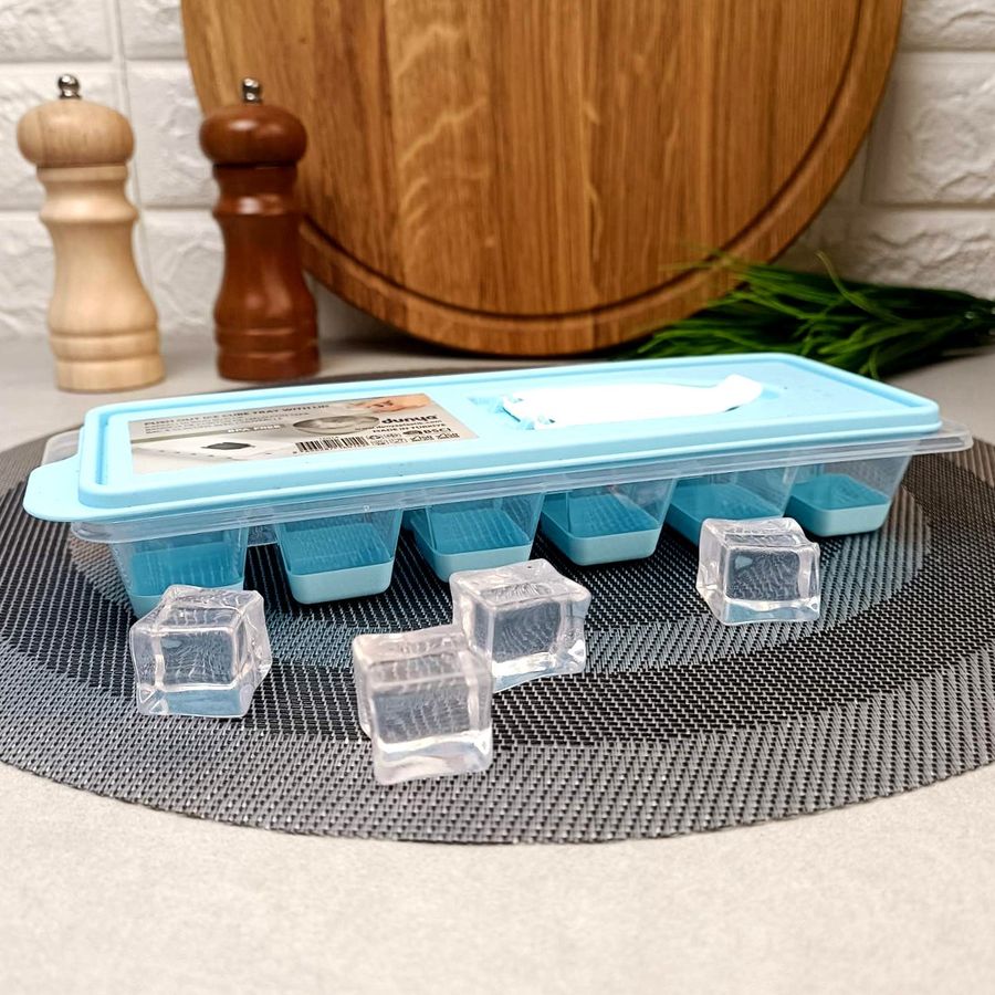 Пластиковая форма для льда Силиконовое дно с крышкой на 12 ячеек Dunya Plastic