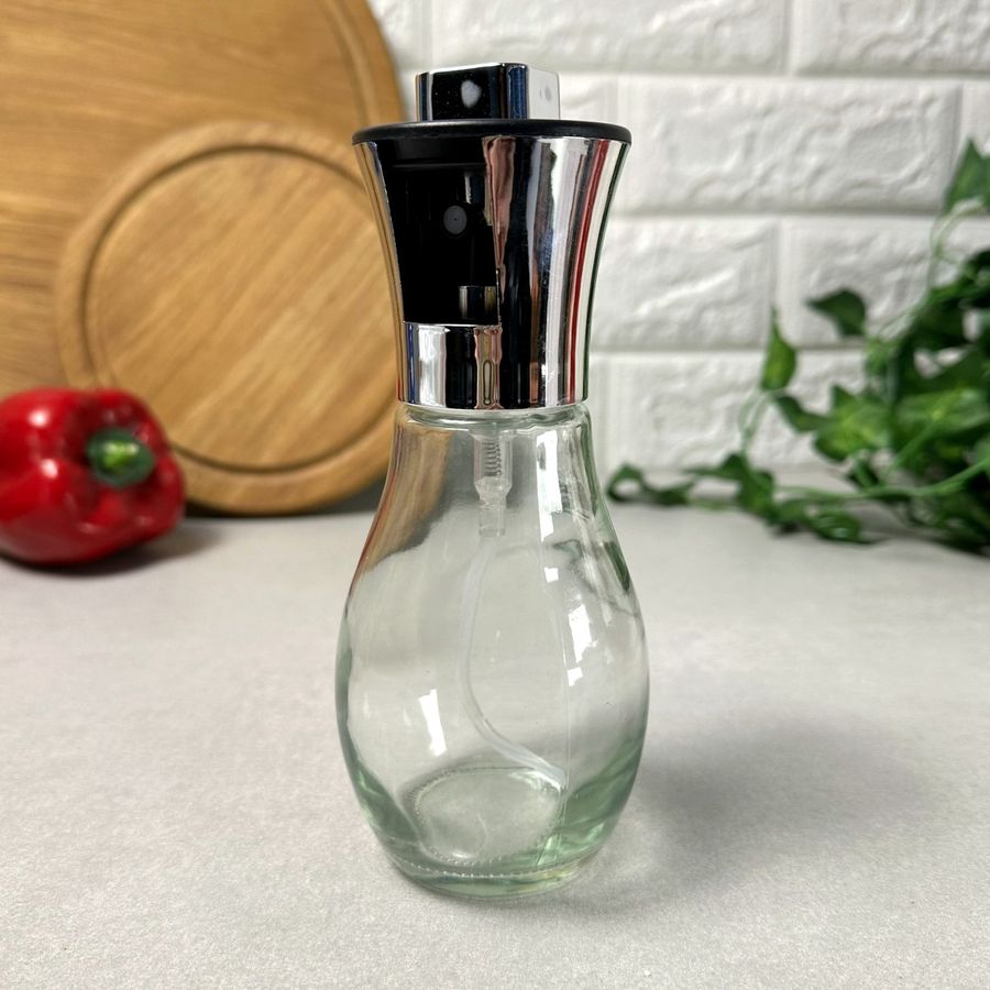 Скляна пляшка-розпилювач олії 200 мл зі сріблястим ковпачком Без бренда
