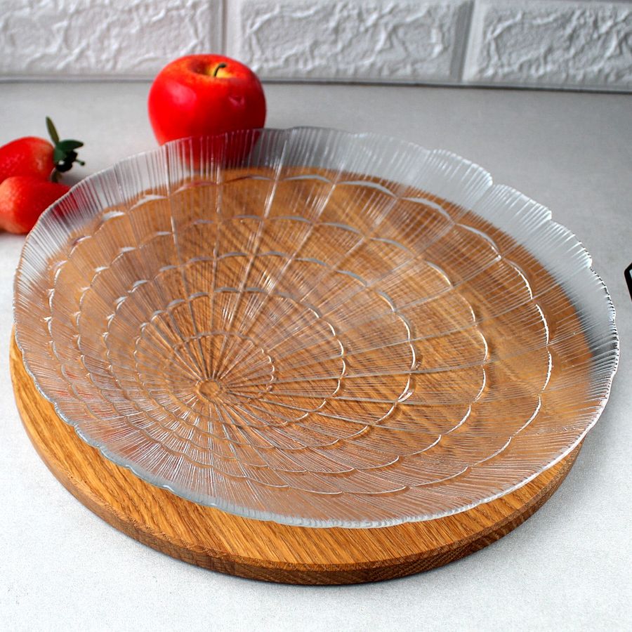 Велике кругле скляне блюдо для торту Pasabahce Атлантіс 320 мм (10237) Pasabahce