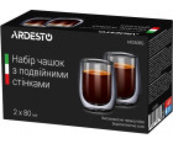 Набір склянок з подвійними стінками для еспресо Ardesto 80 мл 2 шт (AR2608G) Ardesto