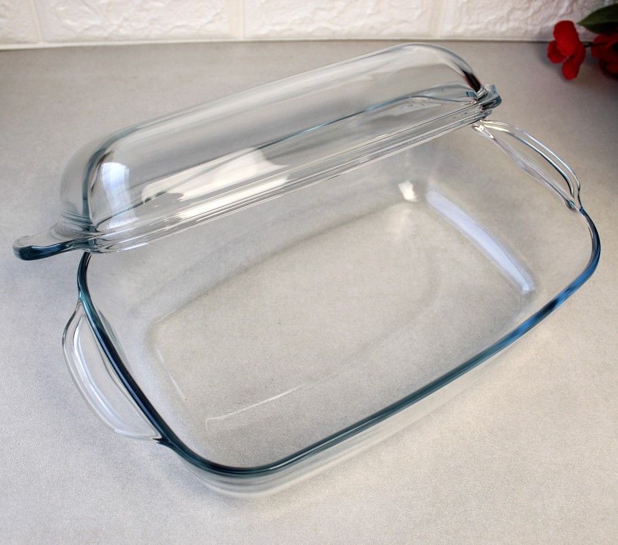 Жаропрочная прямоугольная форма для духовки с крышкой 5.5 л Simax, стеклянная кастрюля Simax