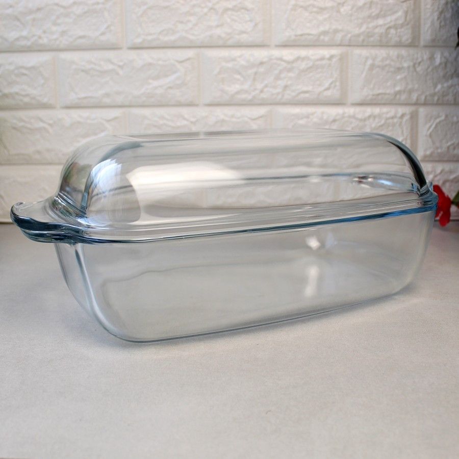 Жаропрочная прямоугольная форма для духовки с крышкой 5.5 л Simax, стеклянная кастрюля Simax