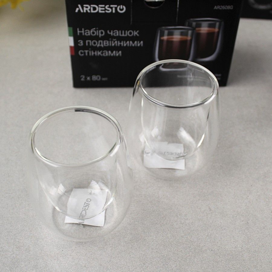 Набор стаканов с двойными стенками для эспрессо Ardesto 80 мл 2 шт (AR2608G) Ardesto