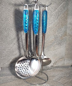 Набір кухонного приладдя на стійці з блакитними ручками HLS 7 предметів (7602) Hell