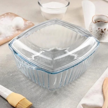 Квадратна скляна каструля з кришкою з жароміцного скла 1.2л, посуд в духовку Borcam