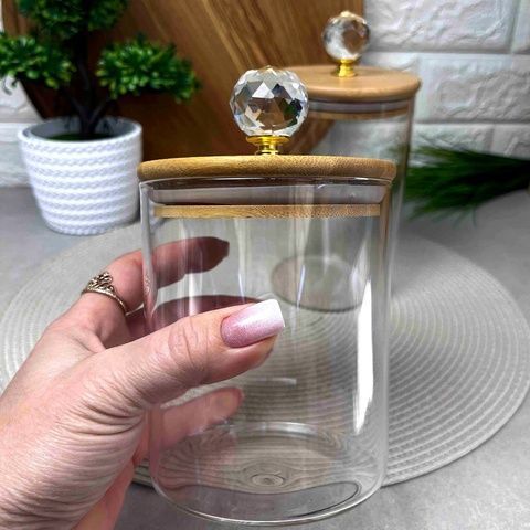 Прозора скляна банка з алмазною ручкою 750 мл Crystal Без бренда